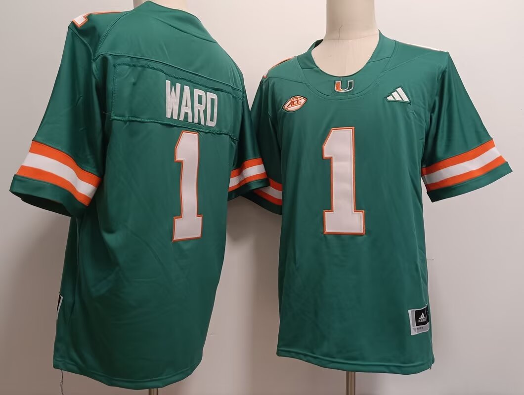 Men Miami Hurricanes #1 Ward green 2024 Nike NCAA jersey